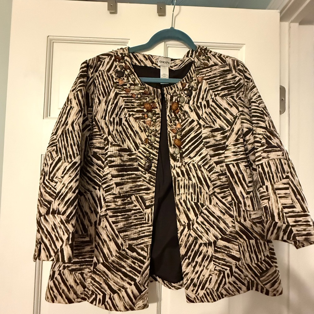Chico's Geometric Black and Cream Blazer